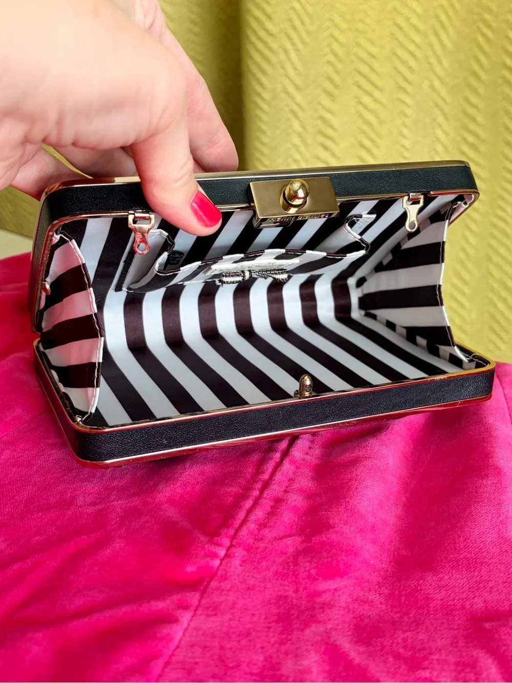 henri bendel Black Leather Fringe Box Clutch with Gold Hardware